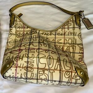 Coach Shoulder Bag with Gold Accents and Matching Umbrella